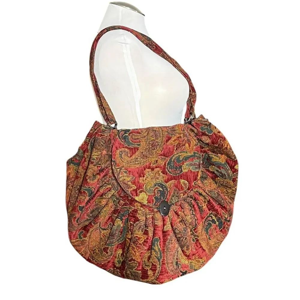 Vintage Tapestry Quilted Lined‎ Crossbody / Shoulder XL Boho Bag